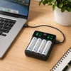 Qoltec Įkroviklis do akumulatorków Ni-MH typu R03 AAA R6 AA | LCD | Kabelis USB-C | Juoda