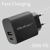 Adapteris Įkroviklis gan power pro 1xusb-c 1xusb 30w 5-20v 1.5-3a juodas Qoltec