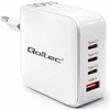 Adapteris Įkroviklis tinklo 140w gan 5-20v 2.5-5a 3 x usb-c pd 1 usb qc 3.0 baltas Qoltec