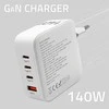 Adapteris Įkroviklis tinklo 140w gan 5-20v 2.5-5a 3 x usb-c pd 1 usb qc 3.0 baltas Qoltec