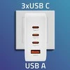 Adapteris Įkroviklis tinklo 140w gan 5-20v 2.5-5a 3 x usb-c pd 1 usb qc 3.0 baltas Qoltec