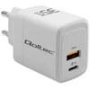 Qoltec 35W GaN| 5-20V | 1.5-3A | 1 x USB-C PD | 1 x USB QC 3.0 | Balta