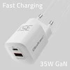 QOLTEC 50763 GaN ULTRA 35W įkroviklis / 5-20V / 2,25 3A / 1 x USB tipo C PD / 1x USB / Baltas