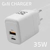 Qoltec 35W GaN| 5-20V | 1.5-3A | 1 x USB-C PD | 1 x USB QC 3.0 | Balta