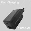QOLTEC 50766 GaN ULTRA 65W charger / 5-20V / 2.25 3.25A / 1 x USB type C PD / 1x USB / Juodas