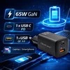 QOLTEC 50766 GaN ULTRA 65W charger / 5-20V / 2.25 3.25A / 1 x USB type C PD / 1x USB / Juodas