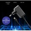 Qoltec Super FAST PD įkroviklis, skirtas Raspberry PI 4 | USB-C | 15W | 5V | 3A | Juoda