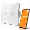 Qoltec Inteligentny dotykowy 3-kanałowy jungiklis wyłącznik światła | Wi-Fi | Timer | Tuya | Smart life | Hartowane szkło | Baltas