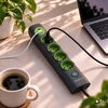 Qoltec Listwa zasilająca su podświetlanym włącznikiem | Przedłużacz 6w1 | 4 gniazda su uziemieniem | 1xUSB-C 15W | 1xUSB 12W | 1.8m