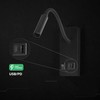 3W LED sieninis šviestuvas - skaitymo lempa, juodas, 3000K, su USB/PD jungtimi, CREE LED chip