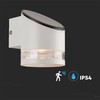 Sieninis šviestuvas V-tac 1W LED sieninis lauko šviestuvas su saulės baterija ir judesio davikliu, baltas, 3000K, IP54