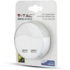 Sieninis šviestuvas 0.5W naktinis šviestuvas V-TAC, 3000K (šiltai balta) su 2xUSB lizdais, apvalus, SAMSUNG LED chip