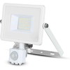 20W LED prožektorius V-TAC, 6400K (šaltai balta),su judesio davikliu, baltu korpusu, SAMSUNG LED chip