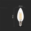 V-tac 4W LED filamentinė lemputė, E14, žvakės formos, 3000K
