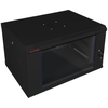 19" 4U 600x450 sieninė spintelė, vienos lapo stiklinės durys, visiškai nuimama galinė sienelė, visiškai nuimamos rakinamos šoninės sienelės, 4 sijos, juoda, savarankiškam surinkimui - plokščia pakuotė, ALANTEC