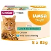 IAMS DELIGHTS Senior Land & Sea Collection dėžutėje – šlapias kačių ėdalas – 8 x 85 g