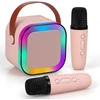 Extralink Kids Mini karaoke LED garsiakalbis 2x Mic Rožinė | Karaoke rinkinys | garsiakalbis, 2x mikrofonas, Bluetooth, AUX, atminties kortelės lizdas, RGB apšvietimas