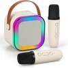 Extralink Kids Mini karaoke LED garsiakalbis 2x Mic rusvai gelsvas | Karaoke rinkinys | garsiakalbis, 2x mikrofonas, Bluetooth, AUX, atminties kortelės lizdas, RGB apšvietimas