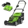 Akumuliatorinė vejapjovė Greenworks 2x24V Akumuliatorinė vejapjovė 41cm G24X2LM41K2x komplektas kroviklis dual + 2 aku 2Ah