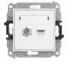 Karlik Elektrotechnik 25MGFK-1 MINI antenos lizdo mechanizmas, vieno F tipo (SAT) + kompiuterio lizdo dangtelis. 1xRJ45, kat. 5e, 8 kontaktų matinės baltos spalvos 25MGFK-1