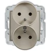 Karlik Elektrotechnik 60MGPR-2z MINI Dvigubo lizdo mechanizmas rėmui su įžeminimu 2x(2P+Z) (be srovės kelio sklendių) taupe 60MGPR-2z