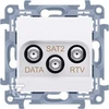 Kontakt-Simon Simon 10 RTV-DATA-SAT terminalo antenos lizdas. 1xWE 52400 MHz 3xOUT /F/ (RTV: 88900 MHz) (DUOMENYS: 5900 MHz) (SAT: 9502400 MHz) balta CADSATF.01/11