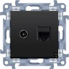 Kontakt-Simon Lizdas antenowe Simon 10 CASFRJ455.01/49 typ "F" + RJ45 kat.5e moduł juoda mat
