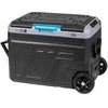 Profesionalus TEESA kompresorinis kelioninis šaldytuvas su šaldymo funkcija, 50 l DC12/24 AC 230V, dideli ratukai ir tvirta rankena, „Bluetooth“, maitinimas baterijomis.