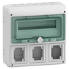 Schneider 13180 Mureva IP65 ant paviršiaus montuojami skirstomieji įrenginiai 1x12, skirti gMRV-1-12+1-NT-T/3 lizdams 3 skylės 90x100mm 13180