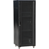 27U serverio spinta 600x1000, stiklinės priekinės durys, perforuotos plieninės galinės durys, spyna, 4 laikančiosios sijos, 4 reguliuojamos kojelės, savarankiškam surinkimui, juodas Q-LANTEC