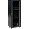 27U serverio spinta 800x1000, stiklinės priekinės durys, perforuotos plieninės galinės durys, spyna, 4 laikančiosios sijos, 4 reguliuojamos kojelės, savarankiškam surinkimui, juodas Q-LANTEC