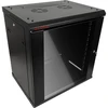Sieninė spintelė 19" 9U 600x450, vienos varčios stiklinės durys, nuimamas galinis dangtis, nuimami šoniniai dangčiai, rakinama, 4 sijos, juoda, ALANTEC