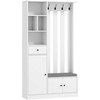 180 cm drabužių spinta su rūbų kabykla, batų suoliuku, 4 kabliukais, atviromis lentynomis, MDF, Balta