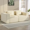 Fotelis 3 vietų sofa, minkšta putplasčio struktūra, plačios porankiai, 2 pagalvėlės, kordo gobelenas, smėlio spalvos