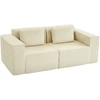 Fotelis 3 vietų sofa, minkšta putplasčio struktūra, plačios porankiai, 2 pagalvėlės, kordo gobelenas, smėlio spalvos