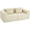 Fotelis 3 vietų sofa, minkšta putplasčio struktūra, plačios porankiai, 2 pagalvėlės, kordo gobelenas, smėlio spalvos