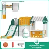 AIYAPLAY 7-viename vaikiška čiuožykla, vidaus žaidimų aikštelė, laipynė, namelis, lenta, krepšinio lankas, 1-4 metai, plastikas, geltona+žalia