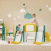 AIYAPLAY 9-in-1 čiuožyklos ir sūpynių rinkinys mažyliams su krepšinio lanku, teleskopu, piešimo lenta, varlytės dizainu, geltona+žalia