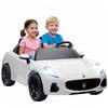 AIYAPLAY Maserati elektrinis automobilis vaikams, dvivietis, 12V varomas akumuliatoriumi, su nuotolinio valdymo pulteliu, LED žibintai, muzikos funkcija, baltas