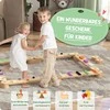 AIYAPLAY balansavimo sija vaikams, medinė balansavimo sija su spalvingais kliūčių blokeliais, Montessori žaislas koordinacijai ir stabilumui, 3-8 metų vaikams
