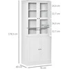 HOMCOM knygų spinta 178,5 cm, vitrina su stiklinėmis durelėmis, 6 skyriai, balta