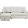 Beliani Išskleidžiama 3 vietų kampinė sofa NASSJO sintetinis linas šviesiai smėlio spalvos dešininė
