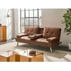 Beliani Išskleidžiama 3 vietų sofa ROXEN ekologiška oda, auksinė ruda