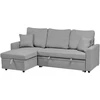 Beliani Išskleidžiamas trijų vietų kampinė sofa NASSJO, sintetinis linas, pilka, dešininė