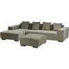 Beliani Kampinė sofa LUNGO 4 asmenims, aksominis audinys, žalia, su otomanu, dešininė