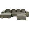 Beliani Kampinė sofa LUNGO 4 asmenims, aksominis audinys, žalia, su otomanu, dešininė