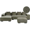 Beliani Kampinė sofa LUNGO 4 asmenims, aksominis audinys, žalia, su otomanu, dešininė