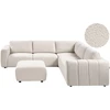 Beliani Modulinė kampinė sofa 5 asmenims „KIVVIK“ su pufu, „Bouclé“, balkšva, kairinė