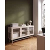 Beliani Spintelė su stiklinėmis durelėmis DEVON Metal 115 cm, smėlio spalvos