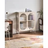 Beliani Spintelė su stiklinėmis durelėmis SARRE metalinė 90 cm smėlio spalvos